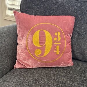 Pottery Barn - Harry Potter Pink Velvet Pillow with Gold 9 3/4 Design.